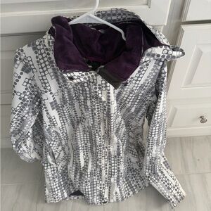 Under Armour Gray Dot-Pattern Ski Jacket with Purple Fleece Collar